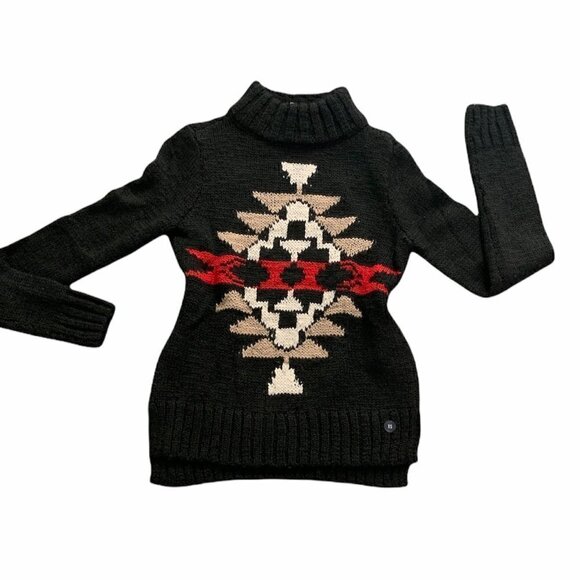 Hollister Abercrombie Wool Blend Mock Turtleneck Sweater XS Black Tribal #210D - Picture 1 of 9